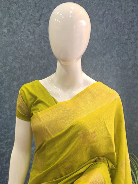 Pani Parrot Green Semi Silk Saree