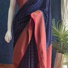 Contrast Navy Blue Rose pink Semi Silk Saree