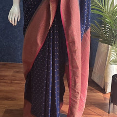 Contrast Navy Blue Rose pink Semi Silk Saree