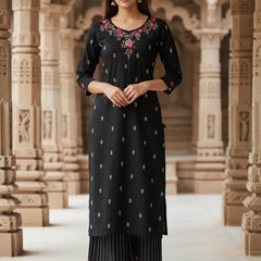 Embroider 2Piece Navy Blue Cotton Suit