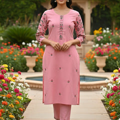Embroider 2piece Baby Pink Cotton Suit