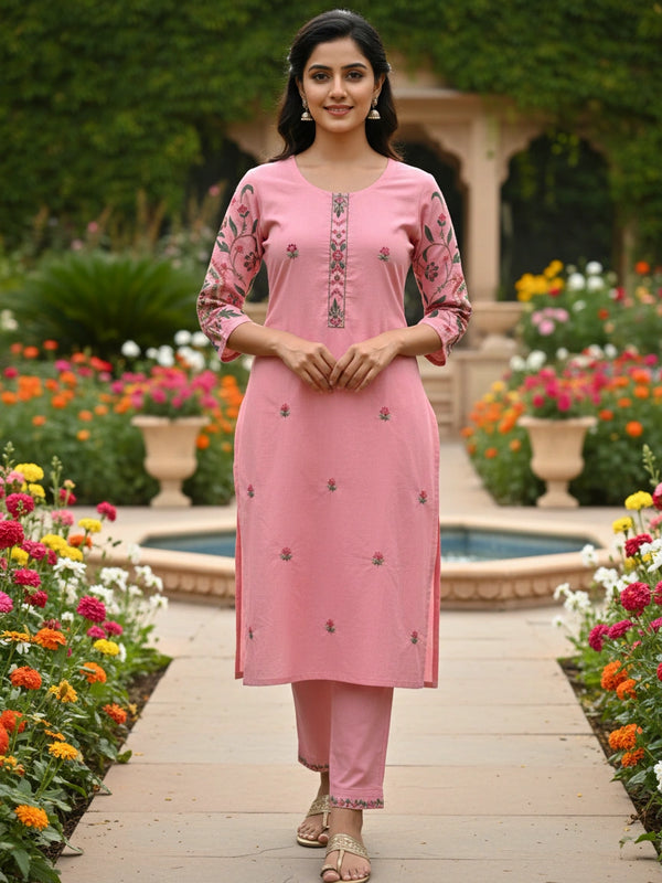 Embroider 2piece Baby Pink Cotton Suit