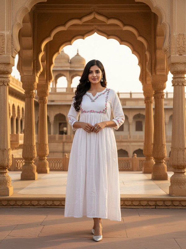 Embroider 1 Piece White Mul Cotton Suit