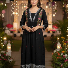 Embroider 1 Piece Black Cotton Suit