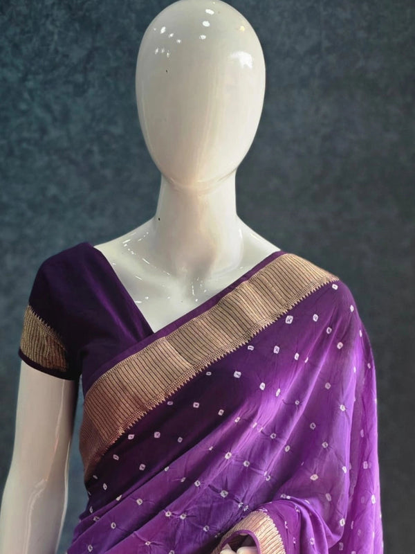 Bandhani Purple crepe Saree