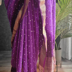 Bandhani Purple crepe Saree