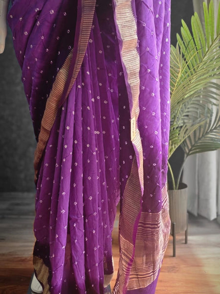 Bandhani Purple crepe Saree