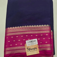 Butta Navy Blue Pink Semi Crepe Silk Saree