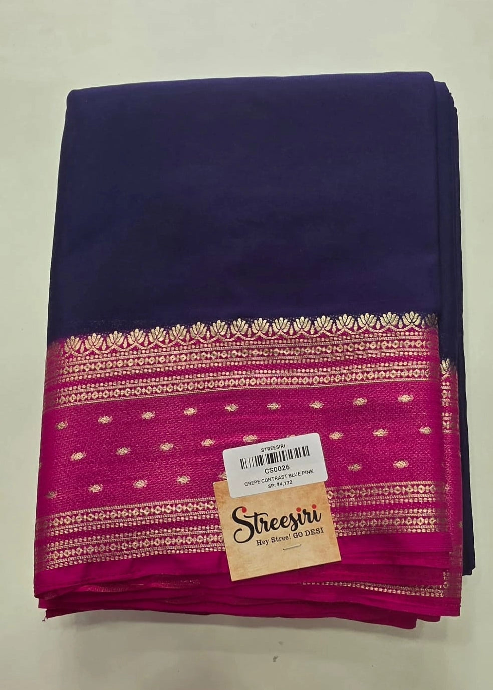 Crepe Butta Navy Blue Pink