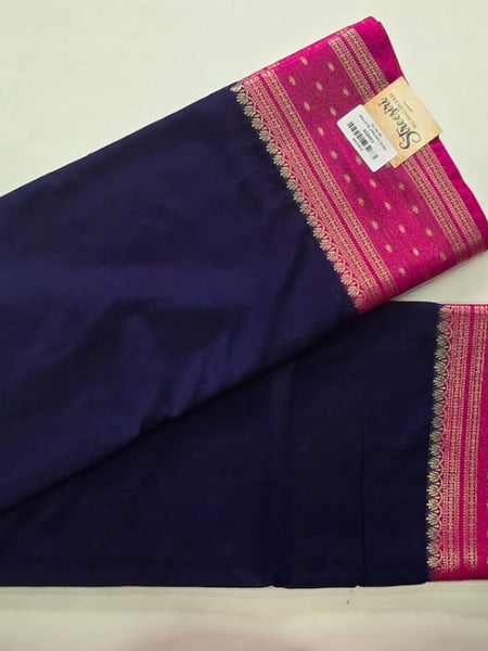 Butta Navy Blue Pink Semi Crepe Silk Saree