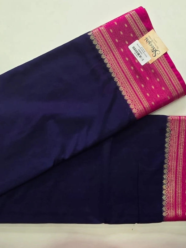 Butta Navy Blue Pink Semi Crepe Silk Saree