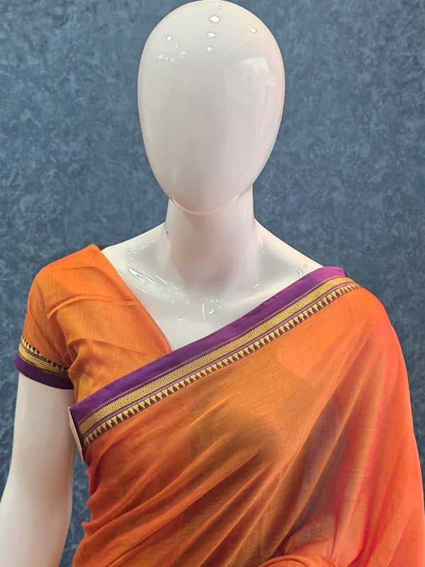 Narayanpet Orange Purple Cotton Saree