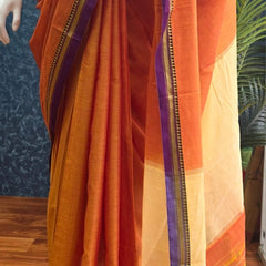 Narayanpet Orange Purple Cotton Saree