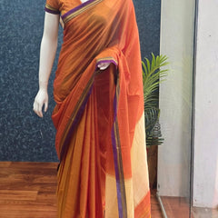 Narayanpet Orange Purple Cotton Saree