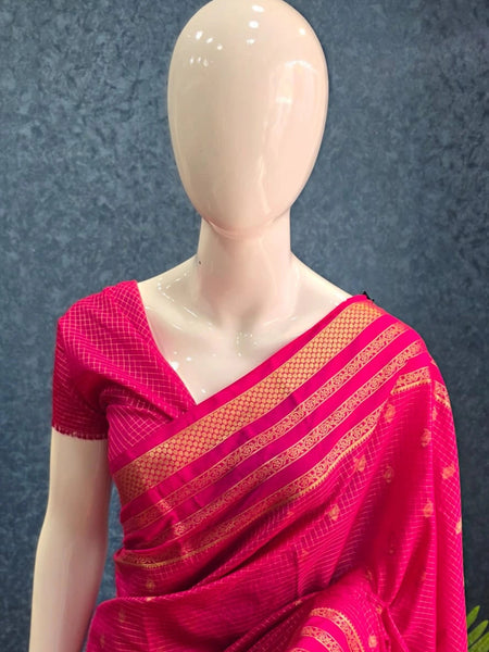 Bentex Border Pink Semi Silk Saree