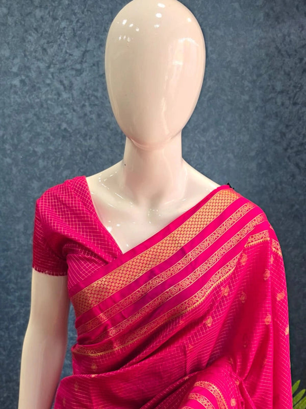 Bentex Border Pink Semi Silk Saree