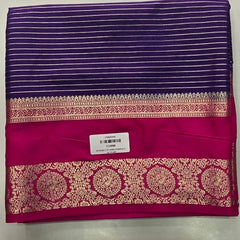 Contrast Lines Purple Pink Semi Crepe Silk Saree