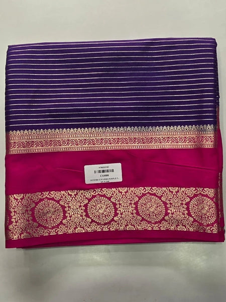Contrast Lines Purple Pink Semi Crepe Silk Saree