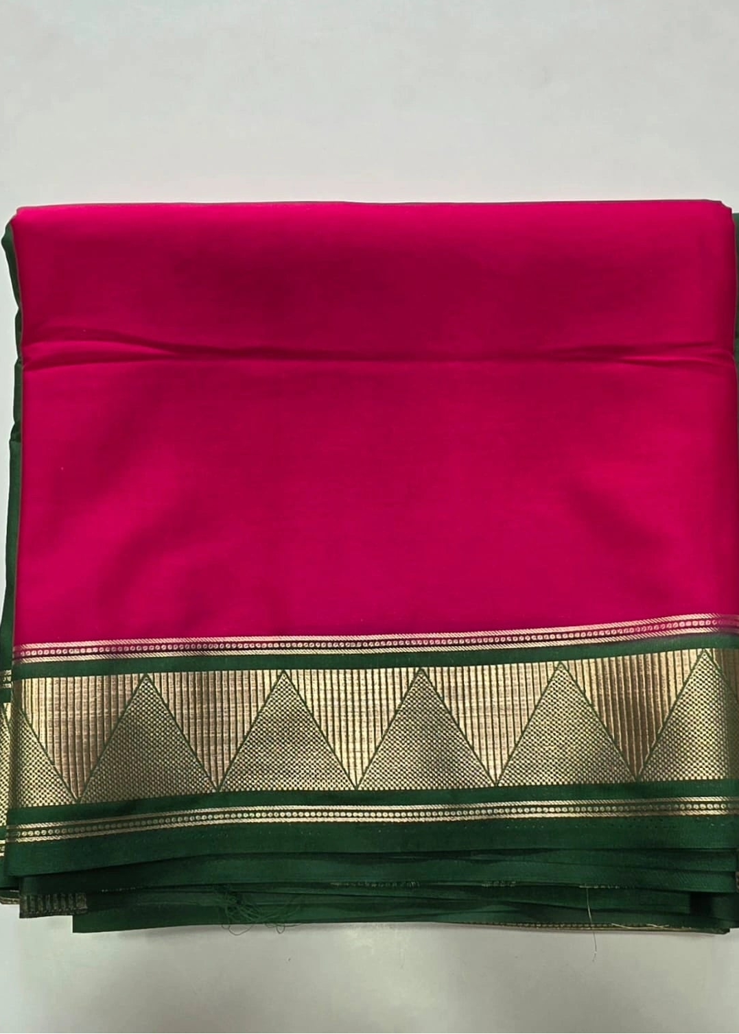 Half & Half Pink bottle Green Semi Crepe Silk saree