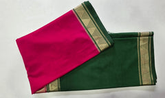 Half & Half Pink bottle Green Semi Crepe Silk saree