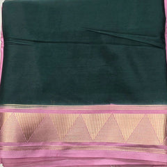Half & Half Pink Bottle Green Semi Crepe Silk Saree