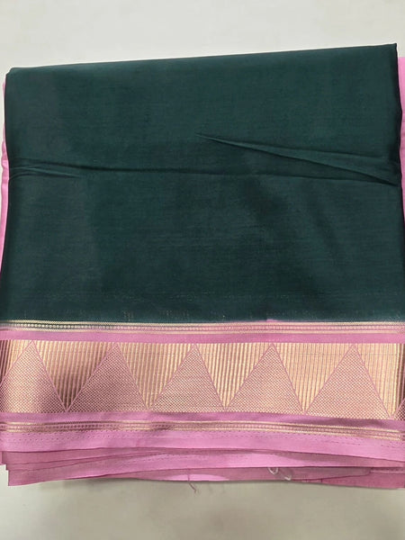 Half & Half Pink Bottle Green Semi Crepe Silk Saree