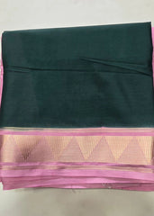 Mysore Silk Crepe Aarani Baby Pink Bottle Green