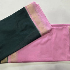 Half & Half Pink Bottle Green Semi Crepe Silk Saree