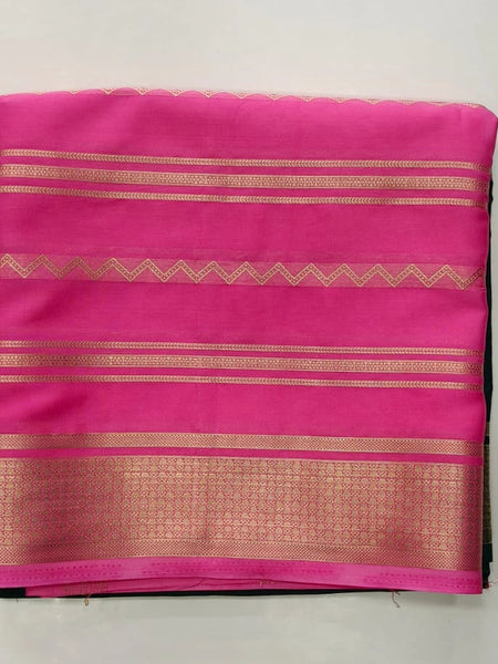 Half & Half Pink Bottle Green Semi Crepe Silk Saree