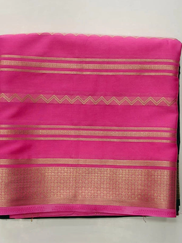 Half & Half Pink Bottle Green Semi Crepe Silk Saree