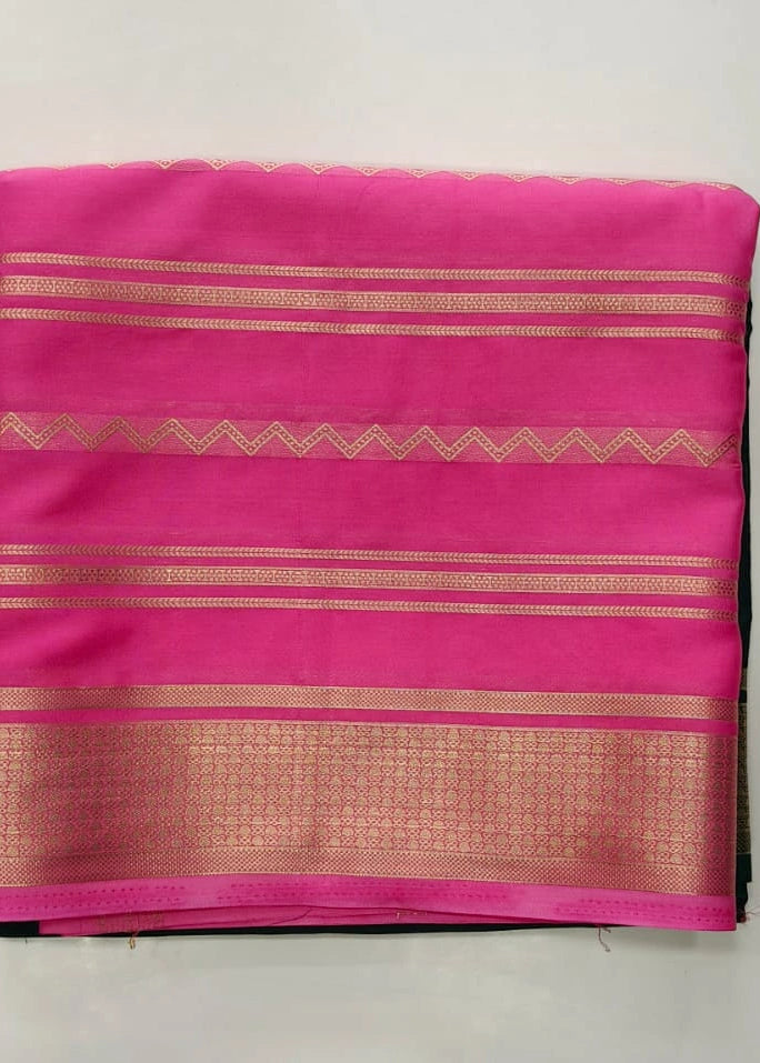 Mysore Silk Crepe Half & Half  Bottle Green Pink