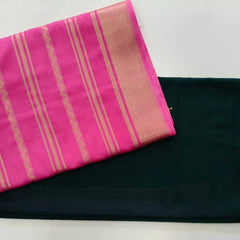 Half & Half Pink Bottle Green Semi Crepe Silk Saree