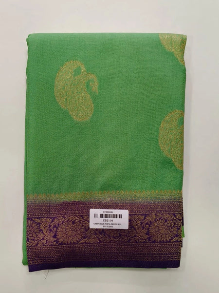 Contrast Pista Purple Semi Crepe Silk Saree
