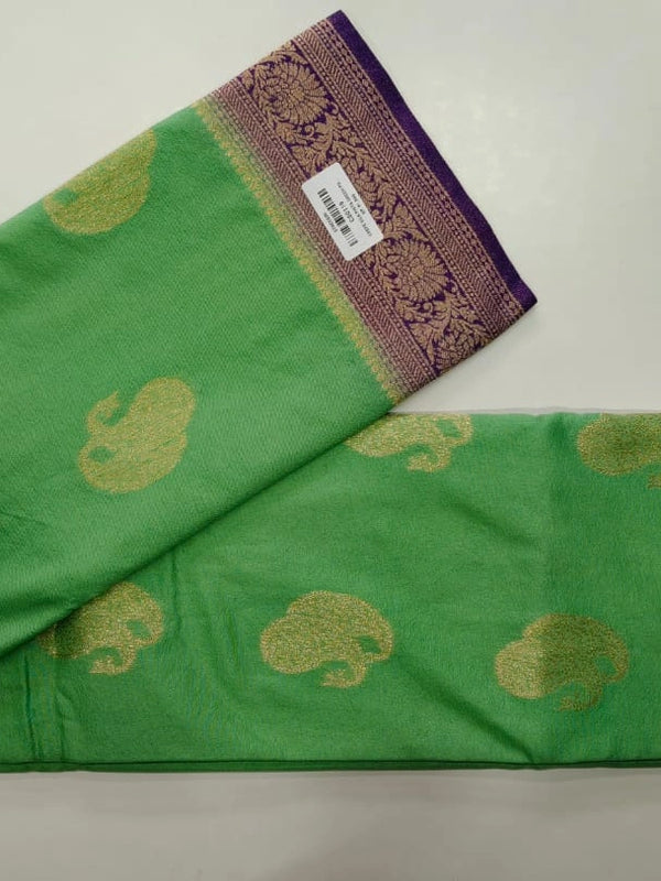 Contrast Pista Purple Semi Crepe Silk Saree