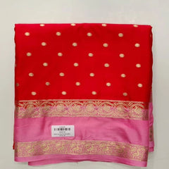 Small Butta Red Baby Pink Semi Crepe Silk Saree