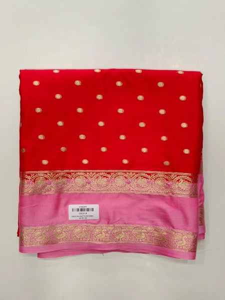 Small Butta Red Baby Pink Semi Crepe Silk Saree