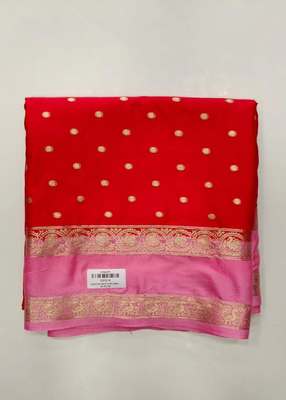 Crepe silk Butta Red Baby pink