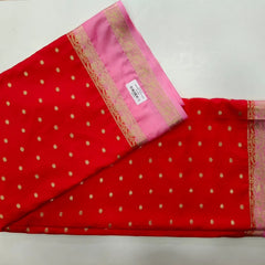 Small Butta Red Baby Pink Semi Crepe Silk Saree
