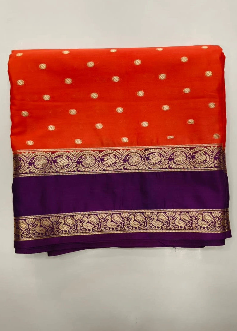 Crepe Silk Butta Orange Purple