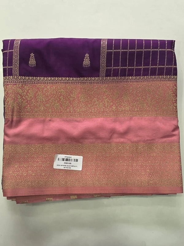 Contrast Purple Peach Semi Silk Saree