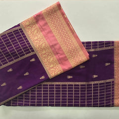 Contrast Purple Peach Semi Silk Saree
