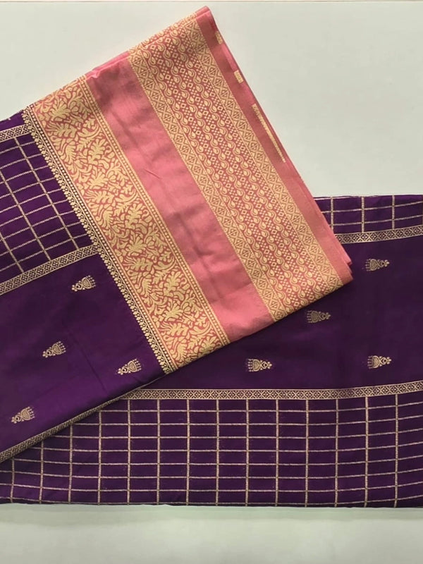 Contrast Purple Peach Semi Silk Saree