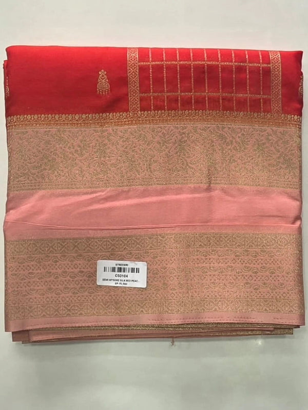 Contrast Orange Peach Semi Silk Saree