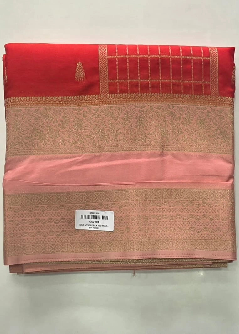Contrast Orange Peach Semi Silk Saree