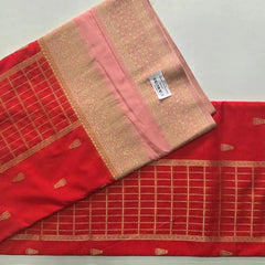 Contrast Orange Peach Semi Silk Saree
