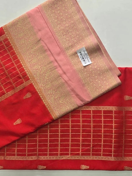 Contrast Orange Peach Semi Silk Saree