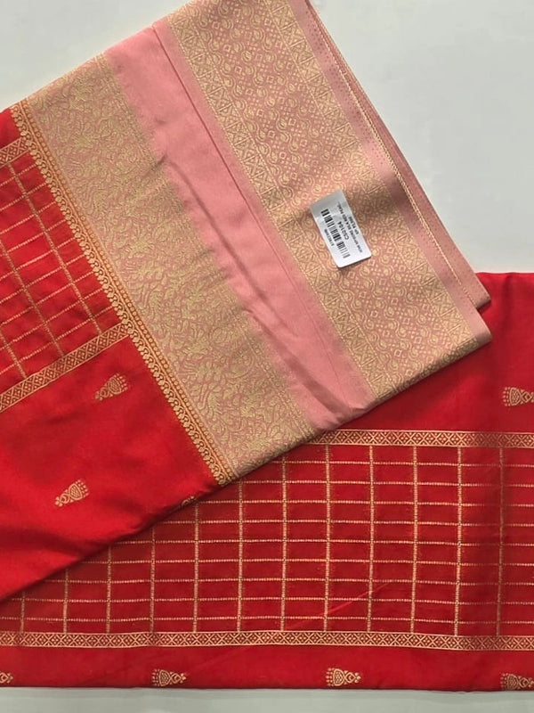 Contrast Orange Peach Semi Silk Saree