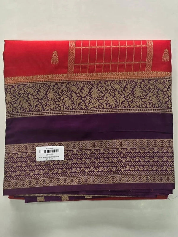 Contrast Orange Purple Semi Silk Saree
