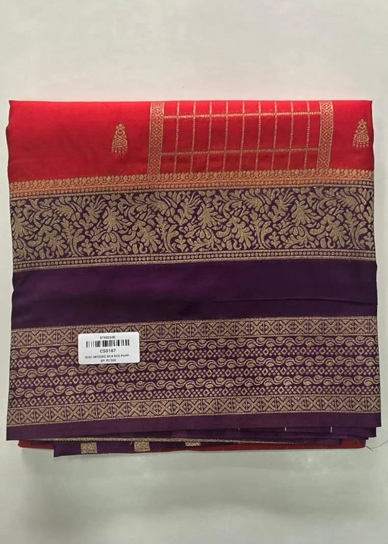 Contrast Orange Purple Semi Silk Saree
