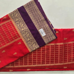 Contrast Orange Purple Semi Silk Saree